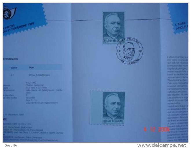 FDC Sur Feuillet Poste Belge1timbreMNH Collé Sur Bande+1Obl.1er Abbé Adolf Daens. - 1991-2000