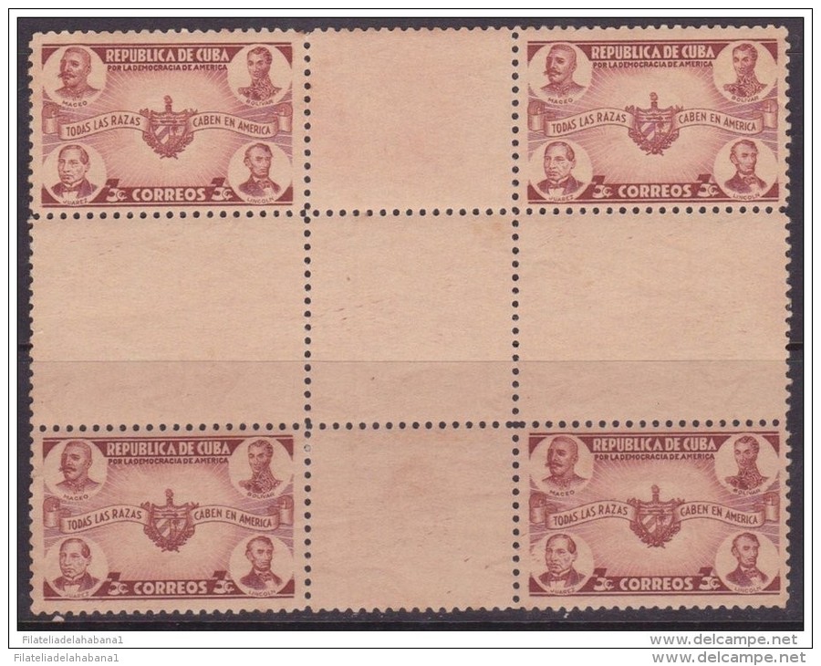 1942-133 CUBA 1942 CENTER OF SHEET. DEMOCRATIA DEMOCRACIA 3c WII CON GOMA. - Unused Stamps