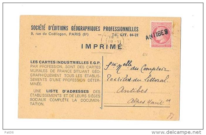 PARIS &ndash; Bureau N°110 &laquo; R. De Rennes &raquo; Imprimé Ordinaire (CP Imprimée) - Tarif à 1F. (1.1.1946/31.12.19 - 1945-47 Cérès De Mazelin