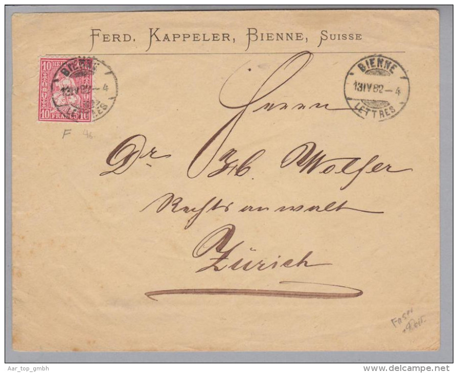 Heimat BE Bienne 1882-04-13 Brief Mit Zu#46 Faserpap. Sitzend - Covers & Documents