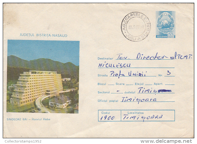 31279- SANGEORZ BAI HEBE HOTEL, TOURISM, COVER STATIONERY, 1977, ROMANIA - Hostelería - Horesca