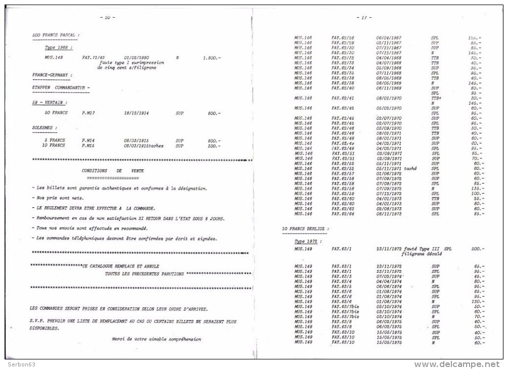 1 CATALOGUE 1992 COLLECTION PAPIER MONNAIE FRANCE ET ETRANGER 21X15cm EDITIONS NUMIS'AISNE 36 PAGES - Frans