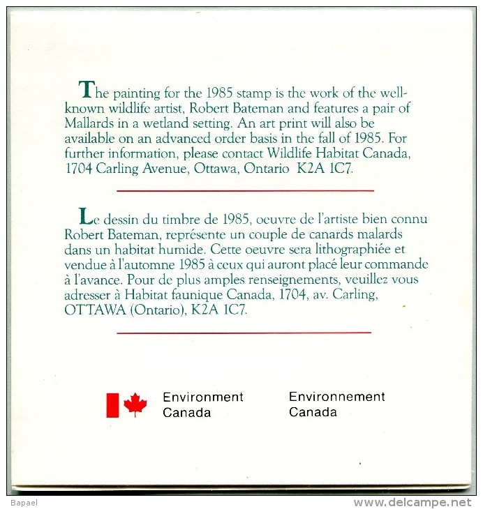 Canada (1985) - Conservation Des Habitats Fauniques - Permis De Chasse - (Ne Peut Servir Affranchissement) (JS) - Abarten Und Kuriositäten