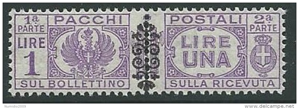 1945 LUOGOTENENZA PACCHI POSTALI 1 LIRA MNH ** - SV13 - Colis-postaux