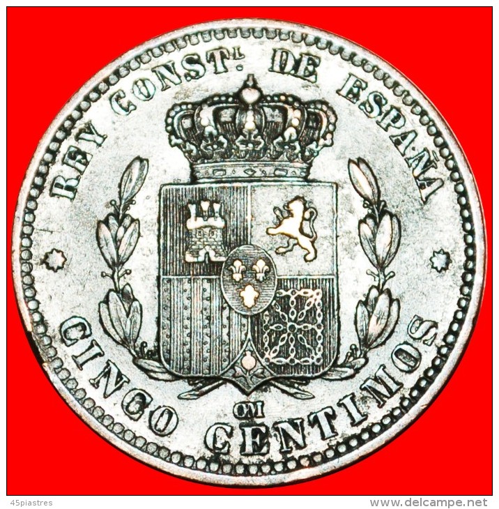 * BARCELONA (1877-1879): SPAIN  5 CENTIMOS 1877OM! Alfonso XII (1874-1885) LOW START NO RESERVE! - First Minting