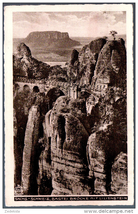 1198 Portofrei - Alte Foto Ansichtskarte Bastei Brücke Mit Lilienstein Sächsische Schweiz Gel 1934 Walter Hahn - Pirna