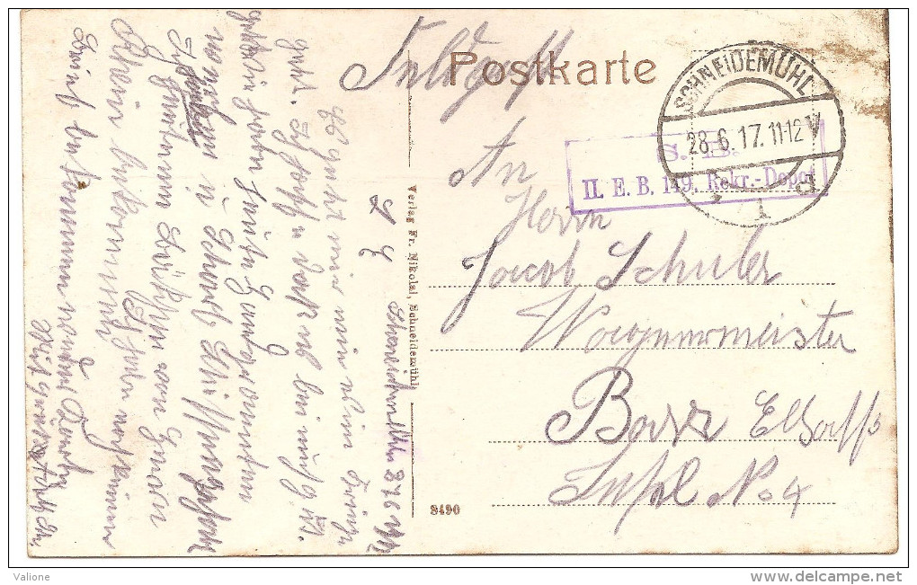 Schneidemühl  Partie An Der Kuddow-Brücke Mit Kirche : Feldpost "soldatenbrief" II.E.B. 149. Rekr-Depot En 1917 - Posen