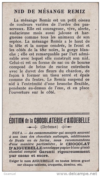 Chromo - Edition De La Chocolaterie D'Aiguebelle (Drôme). -  Nid De Mésange Remiz. - Albums & Catalogues