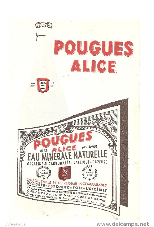 Buvard. POUGUES ALICE EAU MINERALE NATURELLE - Frisdrank