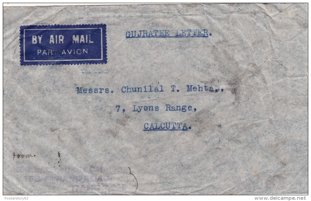 Rangoon, Birmania. To Calcutta, India. Cover  22 Agosto 1940 + Censura - Burma (...-1947)