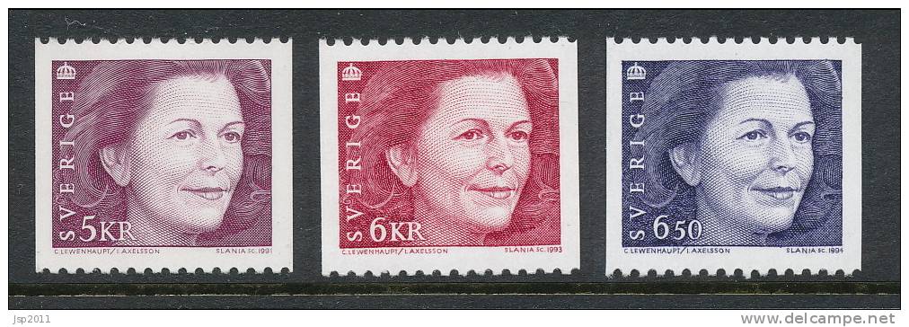 Sweden 1991-1994 Facit # 1678, 1772 And 1839. Queen Silvia, Type III, Complete Set Of 3, See Scann, MNH (**) - Neufs