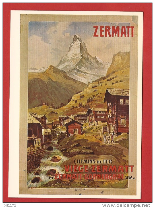 YLIT-05b  Repro Affiche Chemins De Fer Viège-Zermatt-Gornergrat  Matterhorn De Reckziegel 1898, Non Circulé - Viège