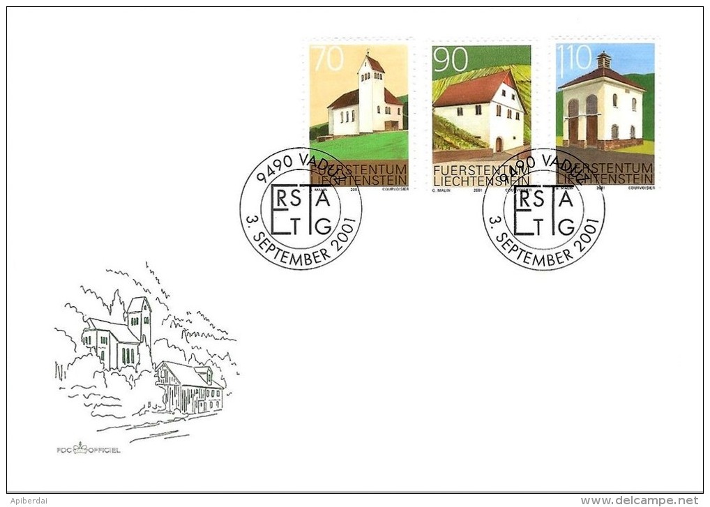 Liechtenstein - 2001 Architecture (unused Serie +  FDC) - Lettres & Documents