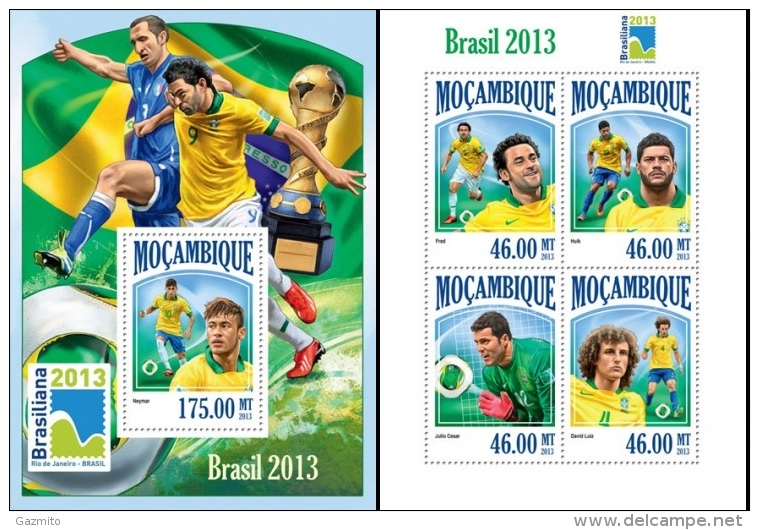 Mozambico 2013, Philaexpo Brasiliana2013, Football, 4val In BF +BF - Unused Stamps