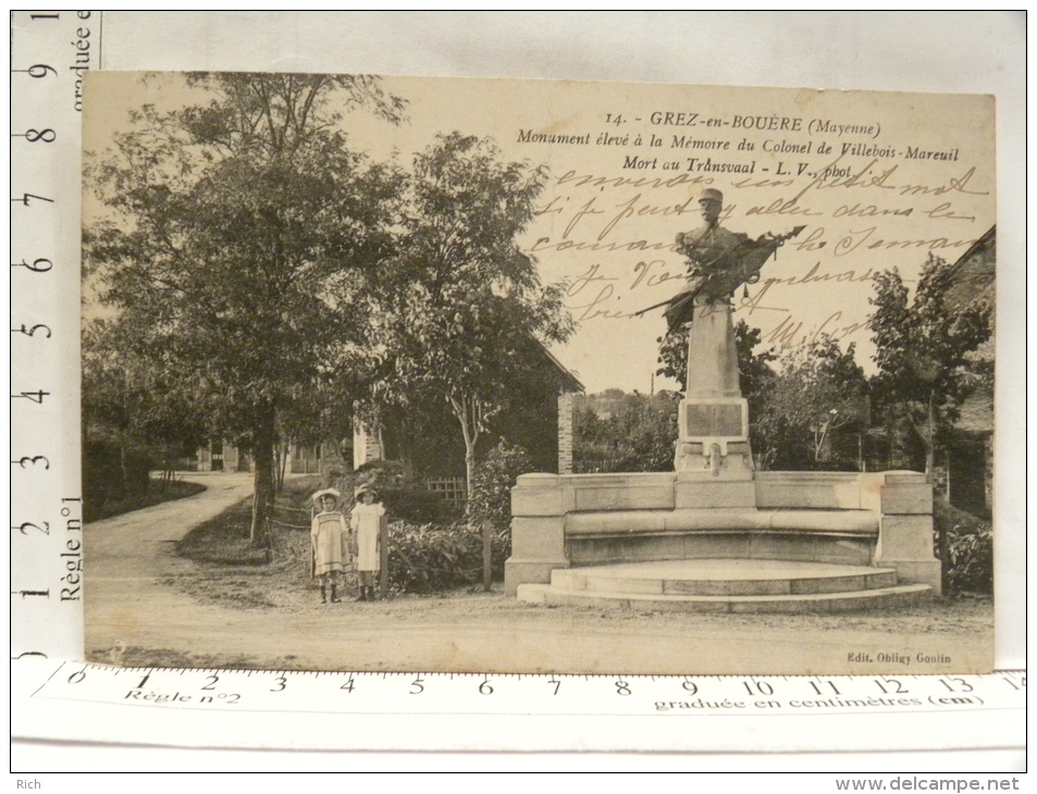 CPA (53) Mayenne - GREZ EN BOUERE - Monument élevé à La Mémoire Du Colonel De Villebois - Mareuil - Crez En Bouere