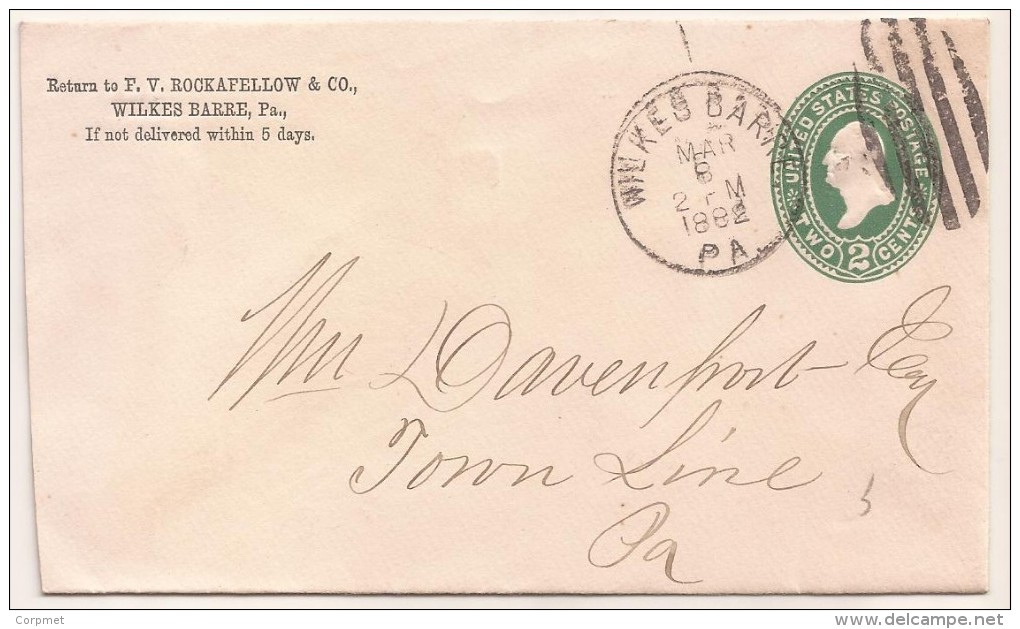 US - 2c ENTIRE COVER 1882  From WILKEE BARRE, PA To TOWN LINE, PA (reception At Back) - ...-1900