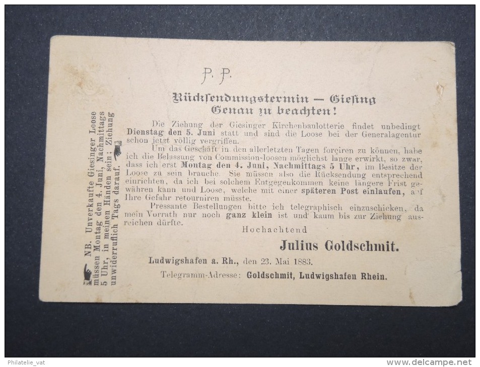 ALLEMAGNE - Entier Postal ( Repiquage Commerciale ) De Ludwigshafen Pour Landau En 1883 - Froissé -  A Voir - Lot P12906 - Otros & Sin Clasificación