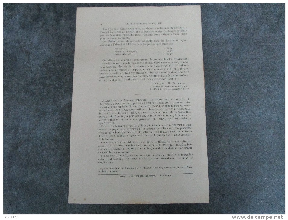 LIGUE SANITAIRE FRANCAISE - Lutte Contre Les Poux  (8 Pages) - Autres & Non Classés