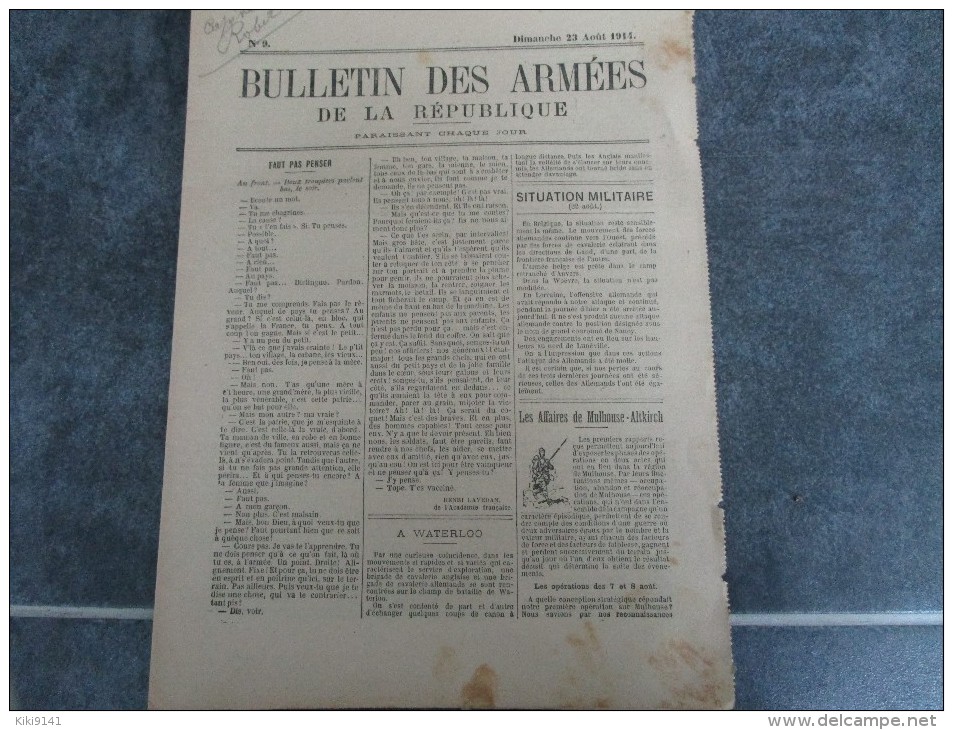 BULLETIN DES ARMEES DE LA REPUBLIQUE  N°9   (4 Pages) - Other & Unclassified