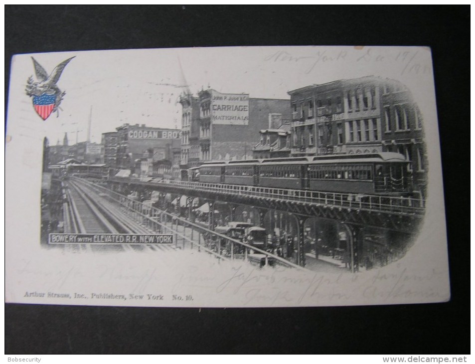 == Elevated Train Bowery With   Rail Road  Reklame  Bahnhof , Nach Gera 1901 - Bruggen En Tunnels