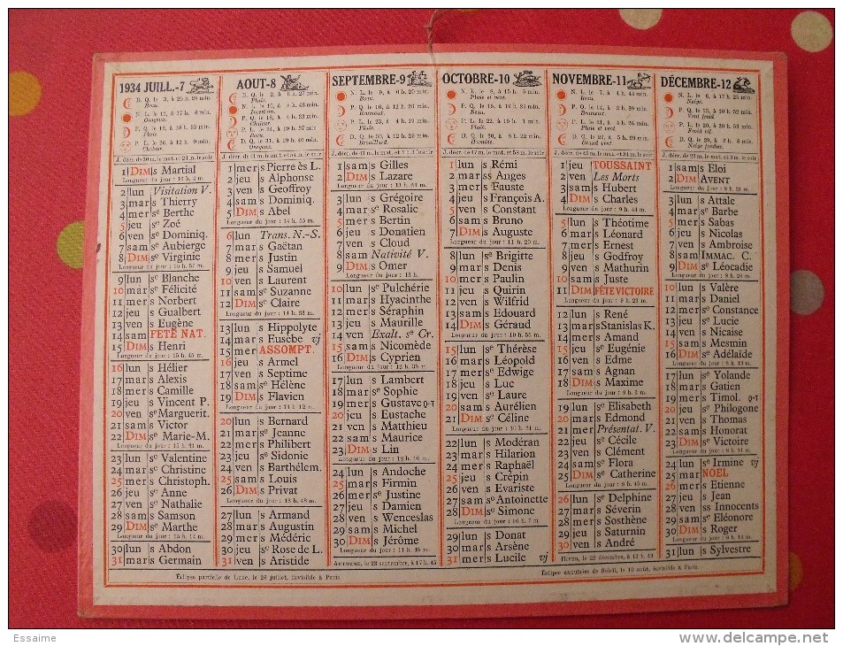 Almanach Des PTT.  Calendrier Poste, Postes Télégraphes.1934. - Grossformat : 1921-40