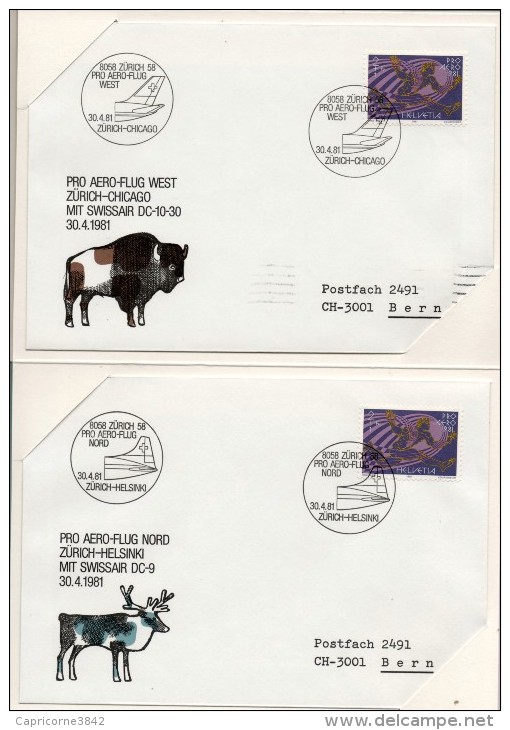 1981 - Suisse - PRO AERO - 50eme Anniversaire De La SWISSAIR. Collector Complet 5 Cartes - Other & Unclassified