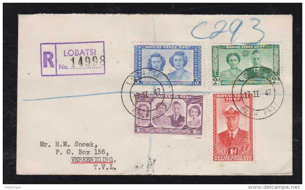 Bechuanaland 1947 Registered FDC Cover LOBATSI Royal Visit - 1885-1964 Bechuanaland Protectorate