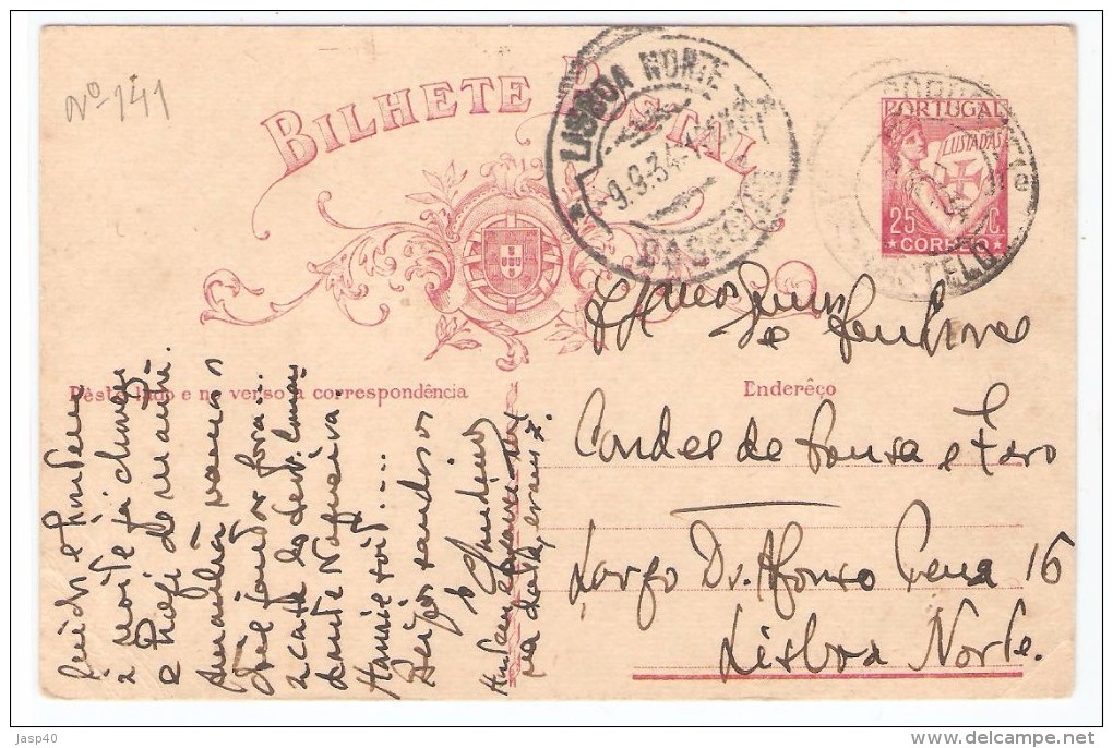 POSTAL CIRCULADO EM PORTUGAL - Covers & Documents