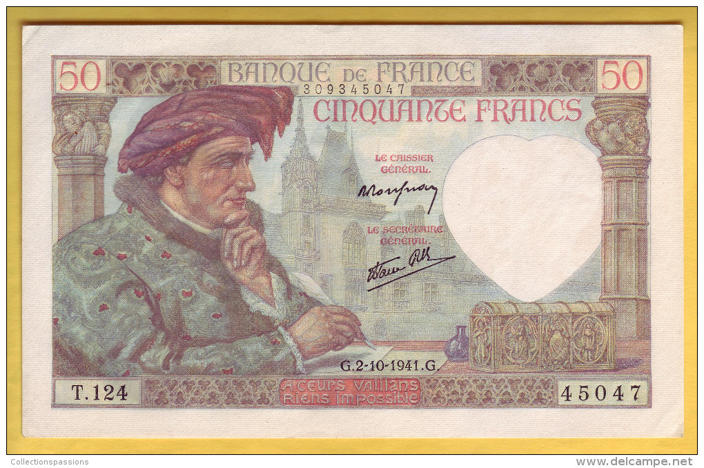 BILLET FRANCAIS - 50 Francs Jacques Coeur 2.10.1941 SUP+ - 50 F 1940-1942 ''Jacques Coeur''