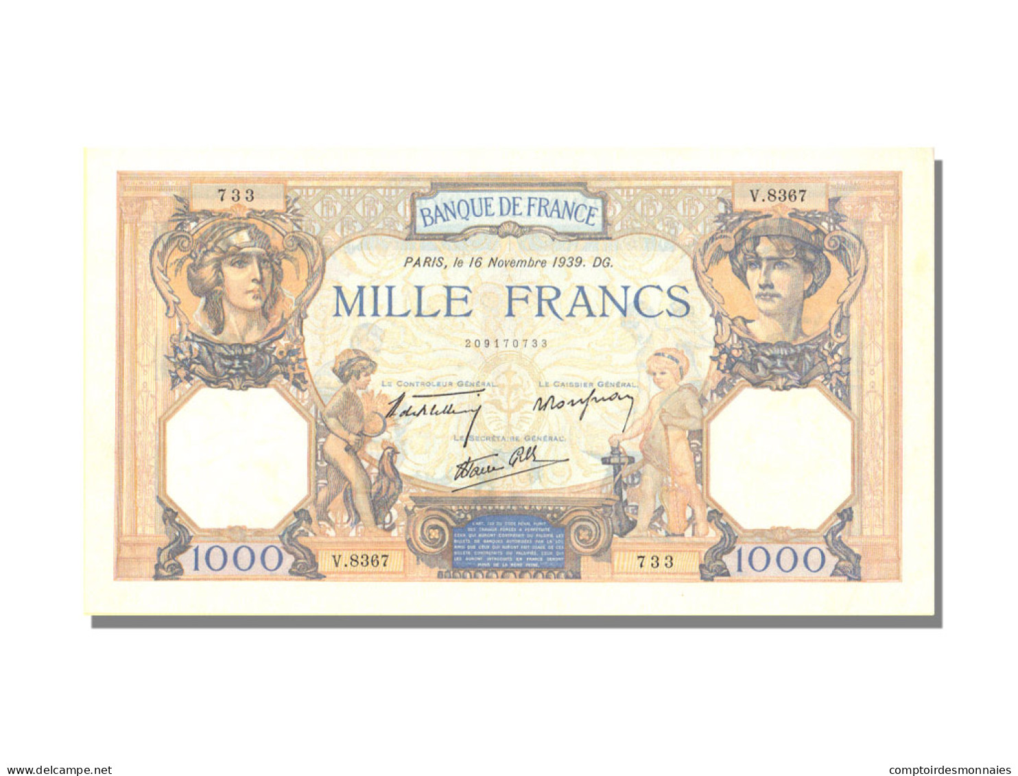 Billet, France, 500 Francs, 1 000 F 1927-1940 ''Cérès Et Mercure'', 1939 - 1 000 F 1927-1940 ''Cérès Et Mercure''