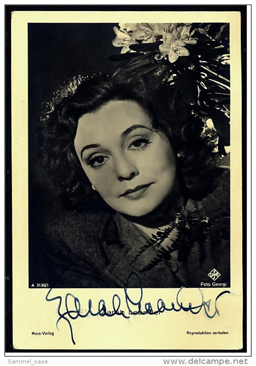 Autogramm Zarah Leander Handsigniert  - Portrait Zarah Leander  -   Schauspieler Foto Nr. A 3136/1 Von Ca.1940 - Handtekening