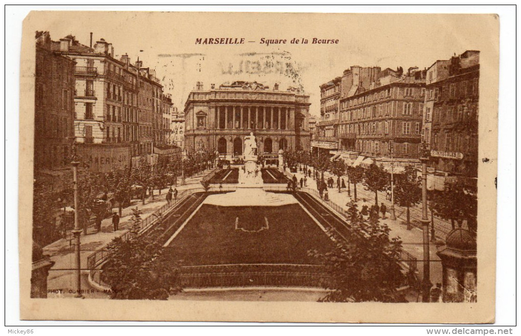 MARSEILLE--1927--Square De La Bourse (petite Animation) éd  ???--Beau Cachet Sur Tp Semeuse  Au Verso - Parks