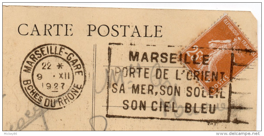 MARSEILLE--1927--Square De La Bourse (petite Animation) éd  ???--Beau Cachet Sur Tp Semeuse  Au Verso - Parks