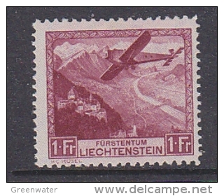 Liechtenstein 1930 Airmail 1fr * Mh (=mint, Hinged) (26219B) - Aéreo