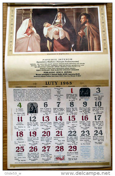 Artystyczny Kalendarz Dla Katolicki Domu 1968 - Calendrier Artistique Catholique Polonais - Grand Format : 1961-70