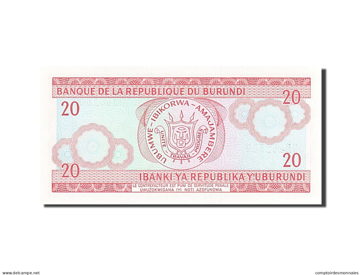 Billet, Burundi, 20 Francs, 1975-1978, 2001-08-01, KM:27d, NEUF - Burundi