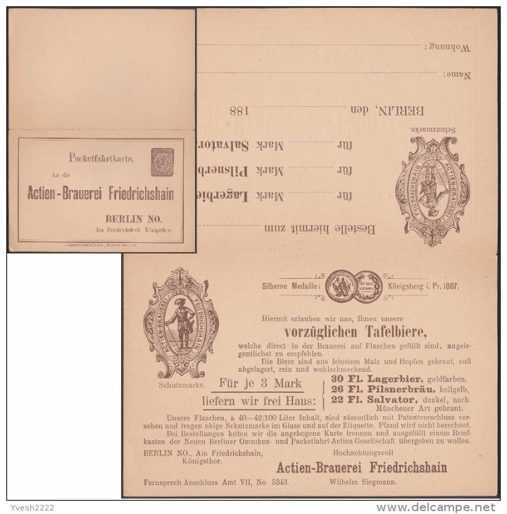 Allemagne 1889. Poste Locale Privée « Packetfahrt». Commande De Bière. Malt, Houblon, Basse Fermentation, Verre - Bier