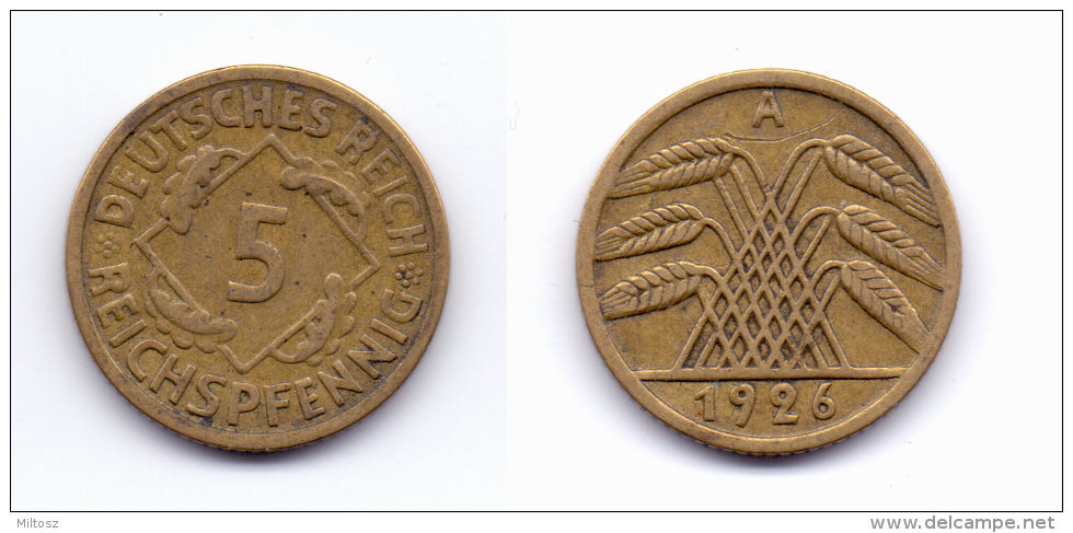 Germany 5 Reichspfennig 1926 A - 5 Rentenpfennig & 5 Reichspfennig