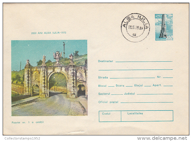 32850- ALBA IULIA FORTRESS GATE, ARCHAEOLOGY, COVER STATIONERY, 1975, ROMANIA - Archeologie