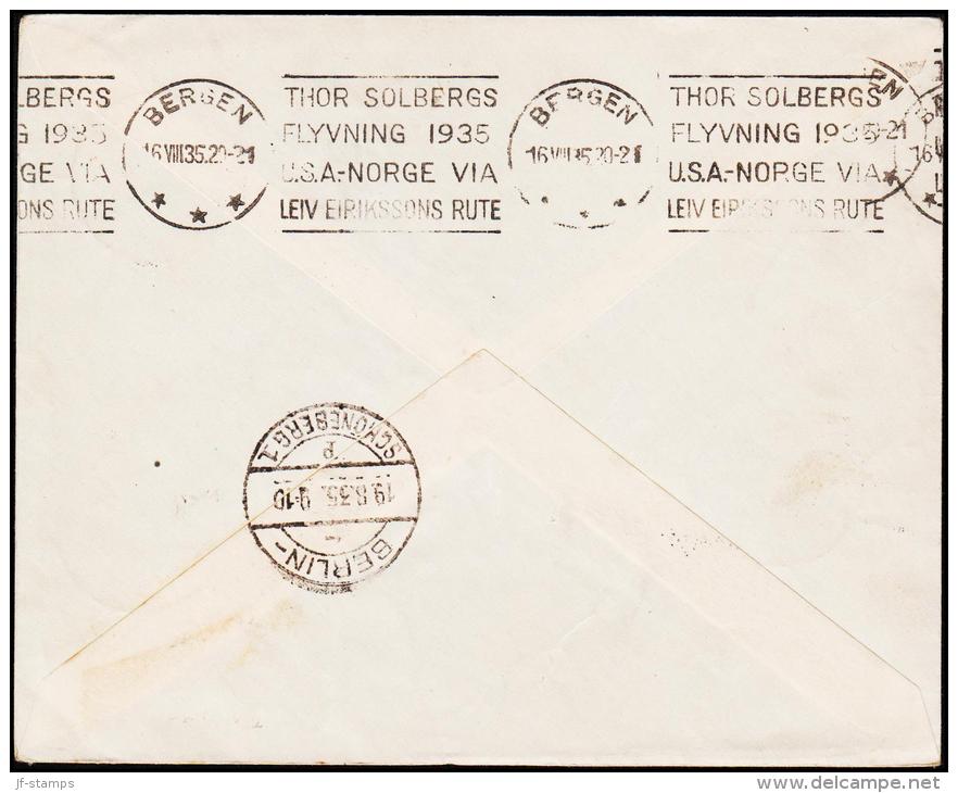 1935. Solbergs-flug I Agust 1935. 2 Kr. + 1 Kr. + 25 Aur + 5 Aur REYKJAVIK 8.VIII. 35. ... (Michel: 180B) - JF180925 - Covers & Documents