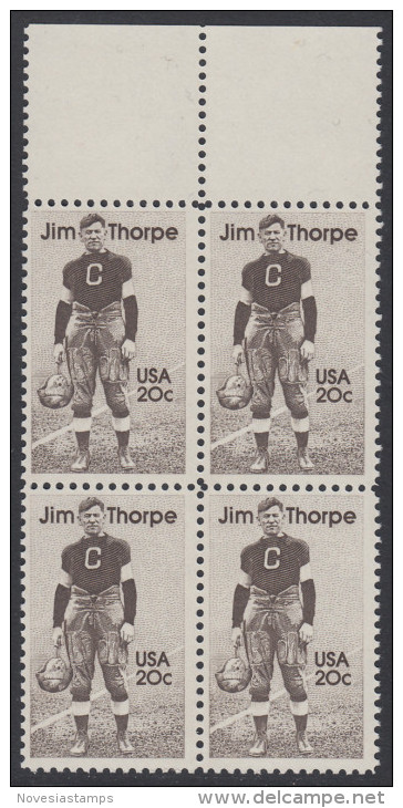 !a! USA Sc# 2089 MNH BLOCK W/ Top Margins - Jim Thorpe - Ganze Bögen