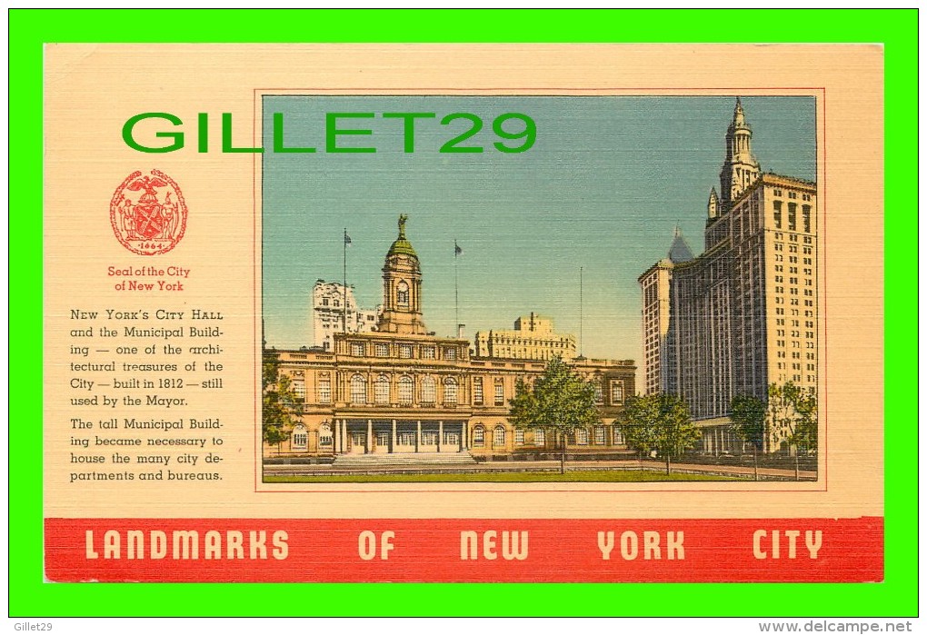 NEW YORK CITY, NY - CITY HALL & MUNICIPAL BUILDING - SEAL OF THE CITY - HARRY H. BAUMANN - - Autres Monuments, édifices