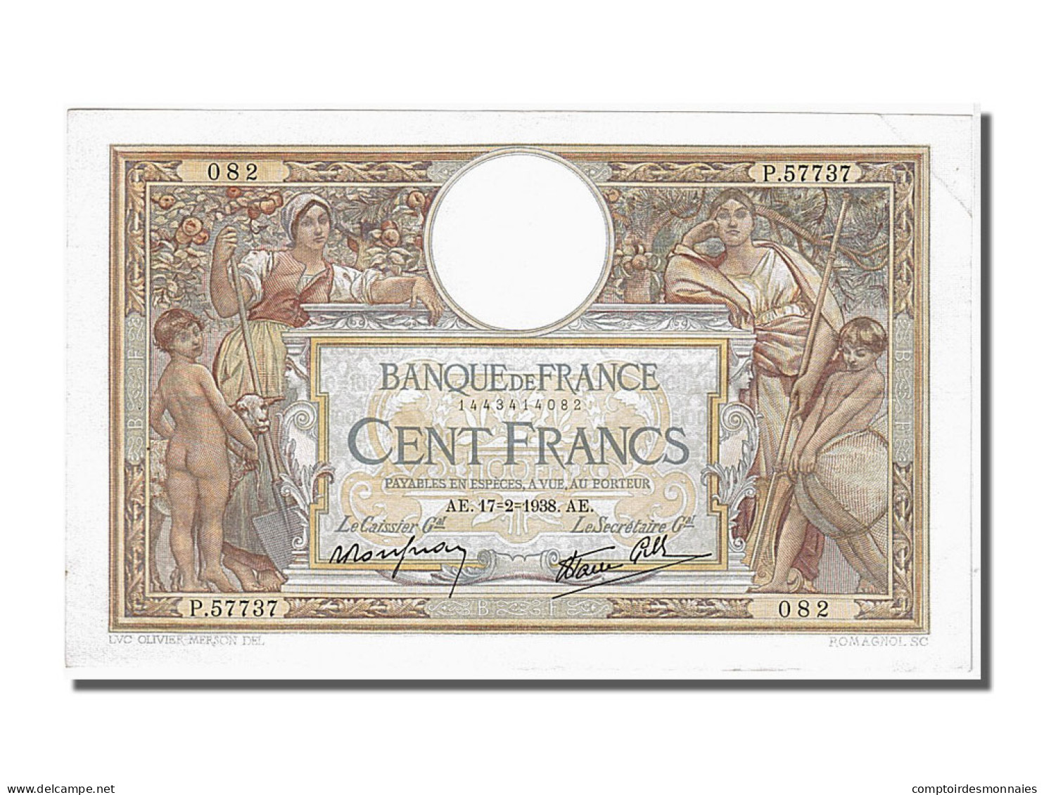 Billet, France, 100 Francs, 100 F 1908-1939 ''Luc Olivier Merson'', 1938 - 100 F 1908-1939 ''Luc Olivier Merson''