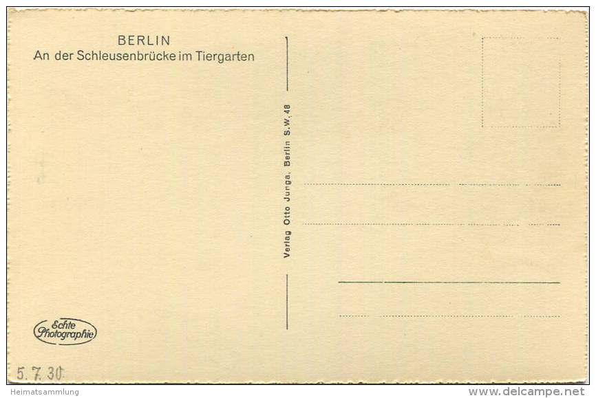 Berlin - An Der Schleusenbrücke Foto-AK 1930 - Verlag Otto Junga Berlin - Tiergarten