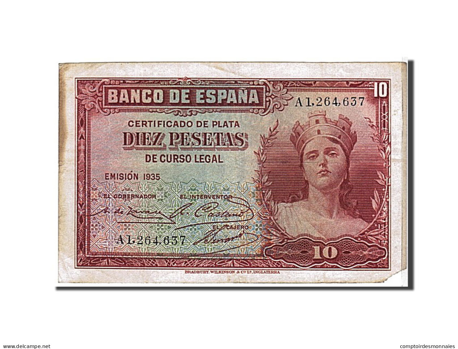 Billet, Espagne, 10 Pesetas, 1935, TB - 10 Pesetas