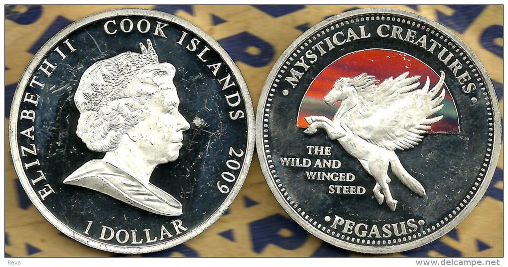 COOK ISLANDS $1 PEGASUS HORSE GREECE MYTHS  FRONT QEII HEAD BACK 2009 PROOF READ DESCRIPTION CAREFULLY !!! - Cook Islands