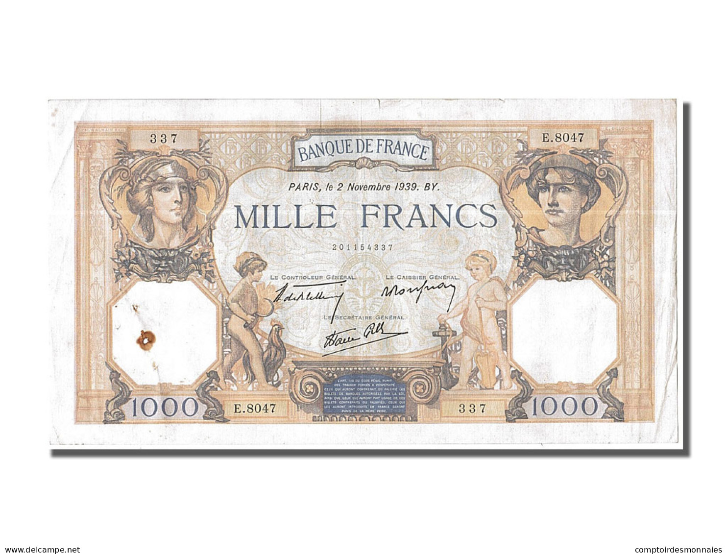 Billet, France, 500 Francs, 1 000 F 1927-1940 ''Cérès Et Mercure'', 1939 - 1 000 F 1927-1940 ''Cérès Et Mercure''