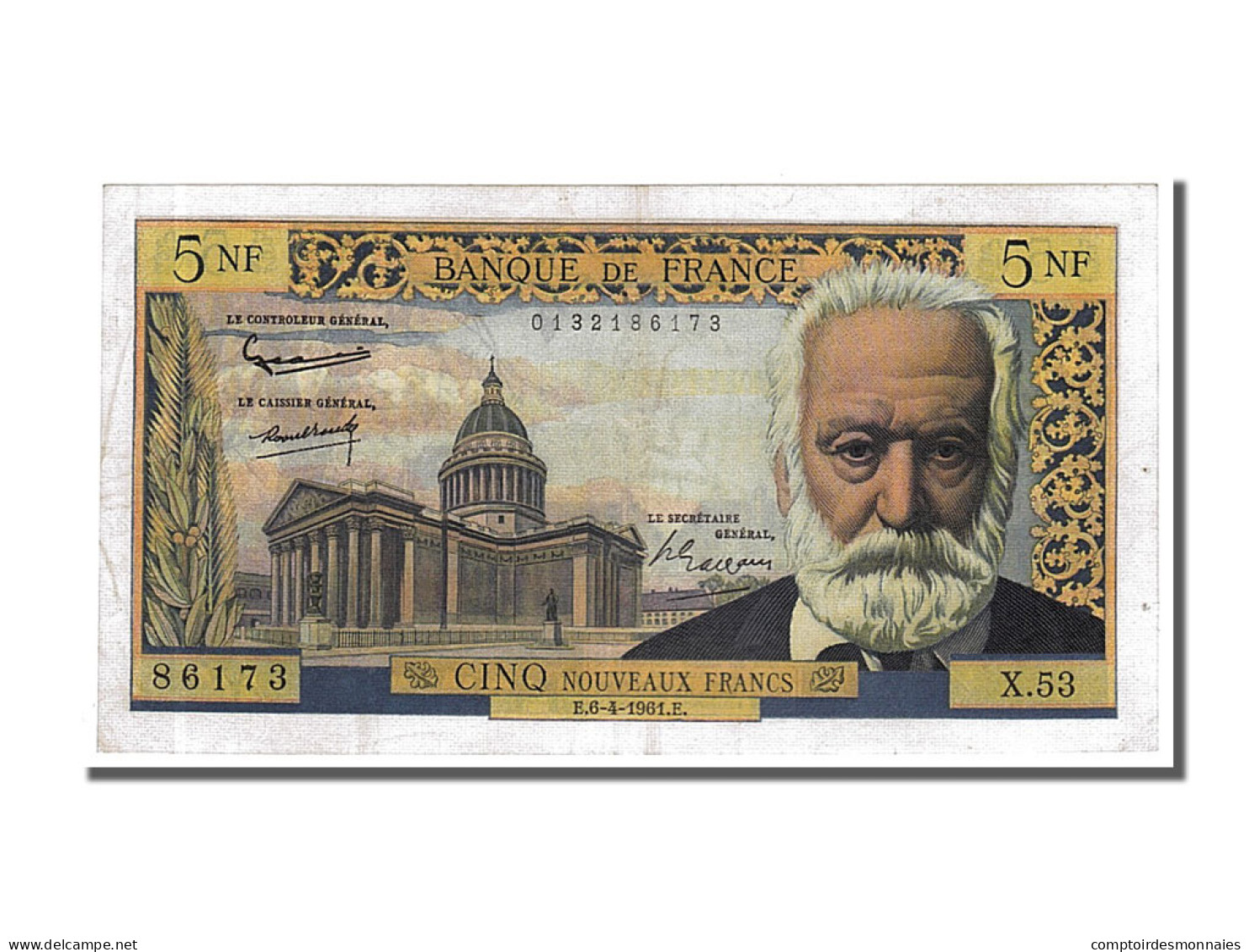 Billet, France, 5 Nouveaux Francs, 5 NF 1959-1965 ''Victor Hugo'', 1961 - 5 NF 1959-1965 ''Victor Hugo''