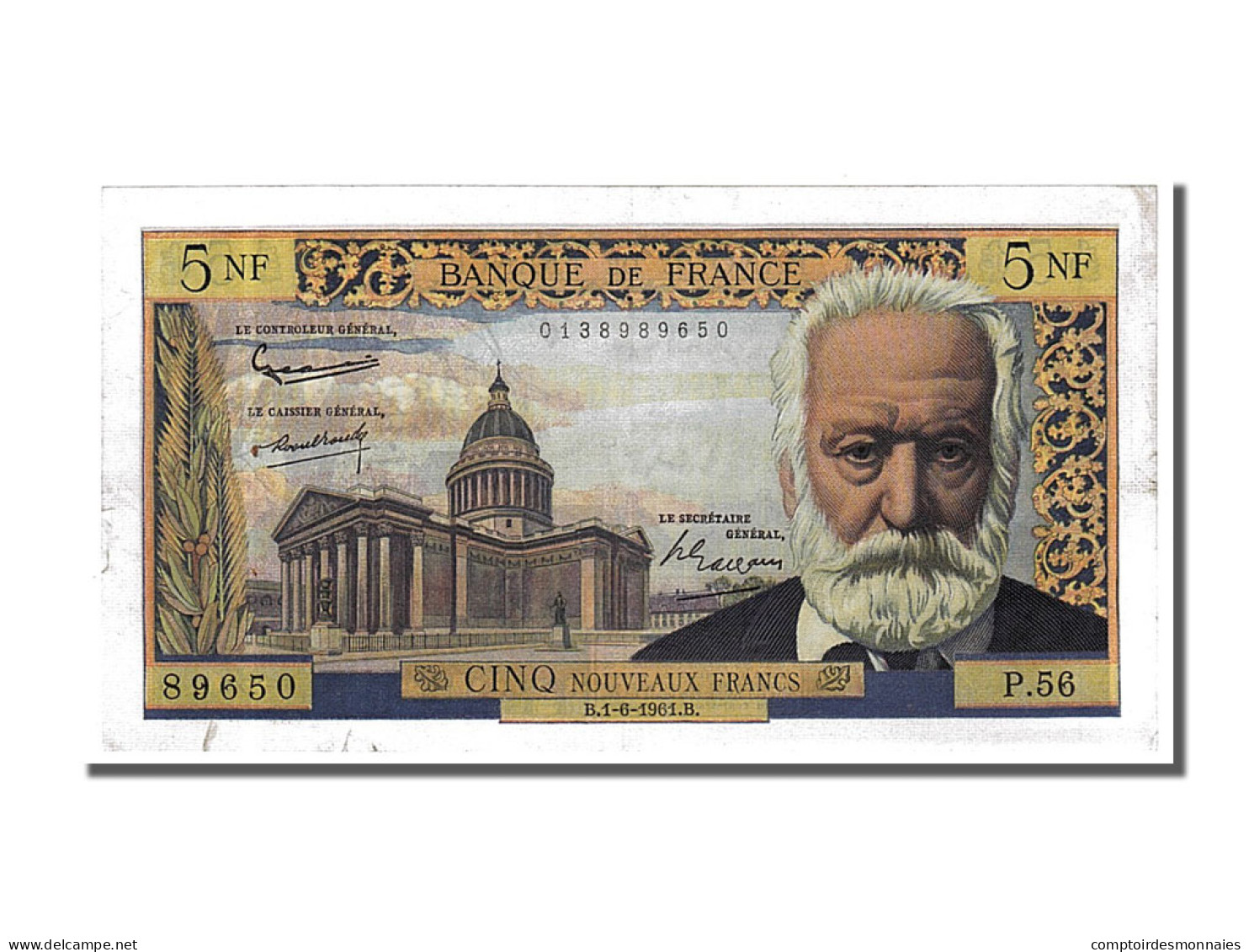 Billet, France, 5 Nouveaux Francs, 5 NF 1959-1965 ''Victor Hugo'', 1961 - 5 NF 1959-1965 ''Victor Hugo''