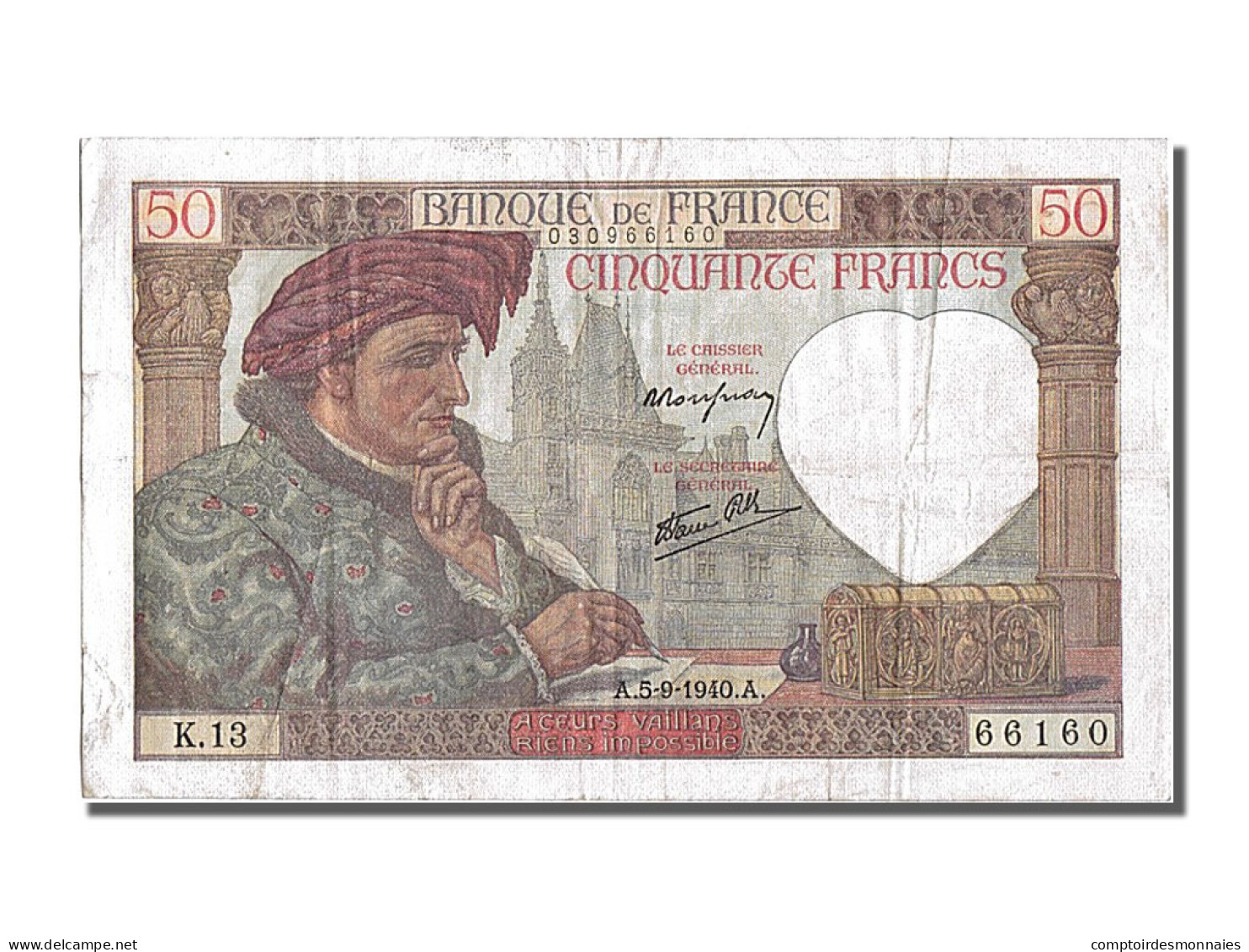 Billet, France, 50 Francs, 50 F 1940-1942 ''Jacques Coeur'', 1940, 1940-09-05 - 50 F 1940-1942 ''Jacques Coeur''